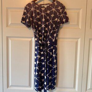Diane von Furstenberg Printed Short Sleeve Maxi Dress Tie Waist Size 8